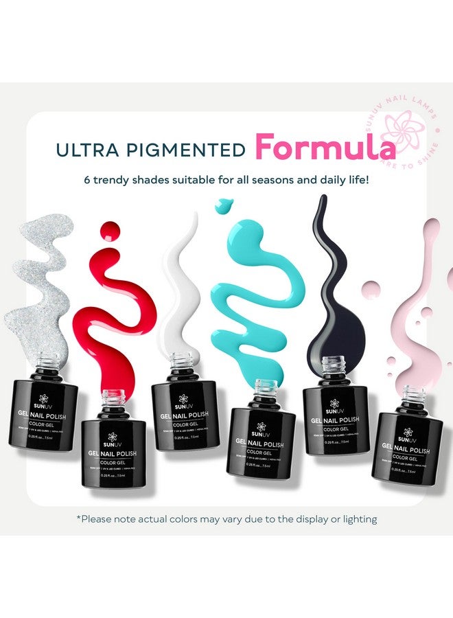 SUNUV Hema Free Gel Nail Polish Kit, 6 Colors Gel Polish Set White Black Red Pink Silver Glitter UV Nail Lamp Gel Nail Art Salon DIY Home Gift - Image 2