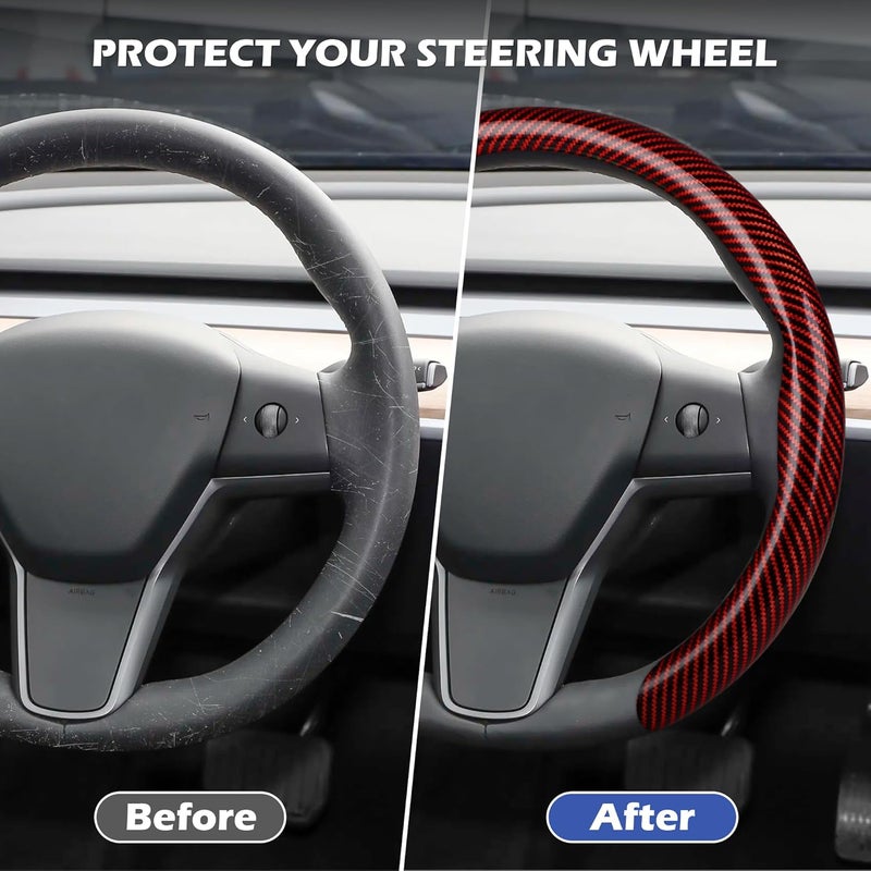 frani Leather Steering Wheel Cover, Universal 15 Inch Premium Non-Slip Steering Wheel Cover Red Carbon Fiber Texture - Image 2