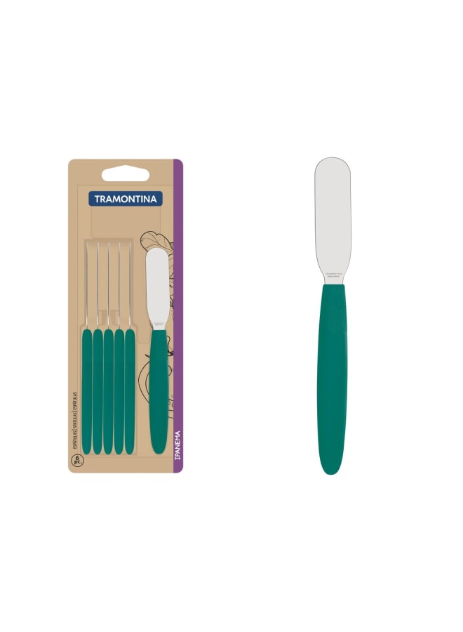 TRAMONTINA TRAMONTINA Ipanema Butter Spreader Set – 6 Pieces – Stainless Steel with Emerald Green Polypropylene Handles – Easy to Use & Dishwasher Safe 