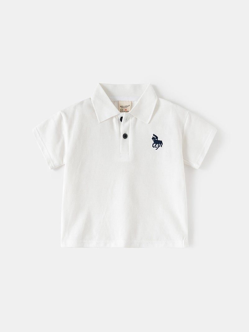 Korean Style Children'S Clothing 2026 Summer Boys' Polo Shirt Children'S Short-Sleeve T-Shirt Fashionable Solid Color Sleeve Patch Turn-Down Collar Top Trendy - Image 4