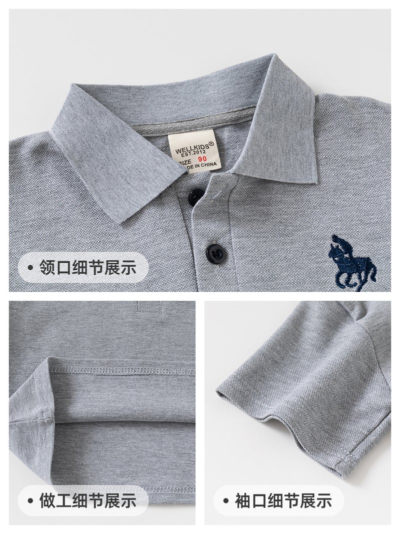Korean Style Children'S Clothing 2026 Summer Boys' Polo Shirt Children'S Short-Sleeve T-Shirt Fashionable Solid Color Sleeve Patch Turn-Down Collar Top Trendy - Image 5