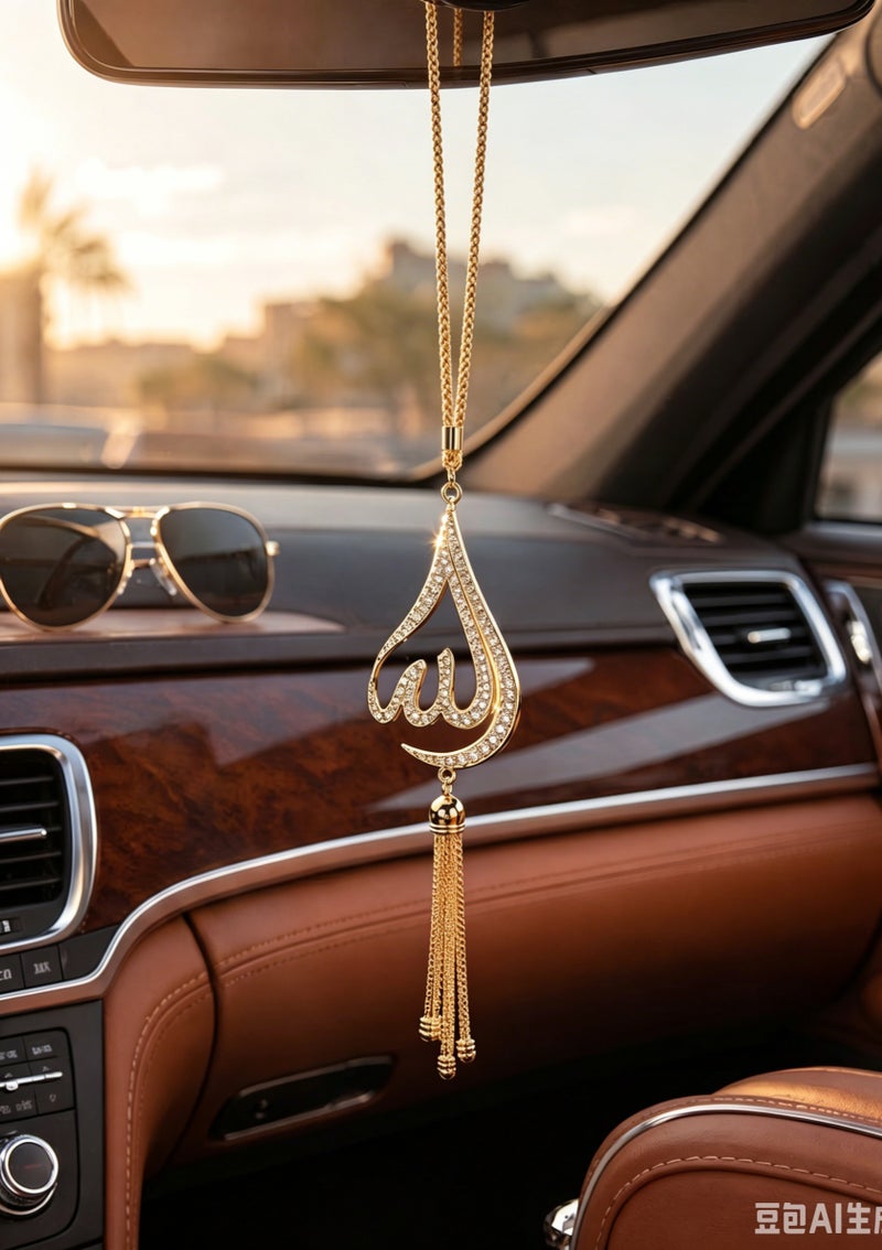 إكسسوارات داخلية للسيارة بطابع إسلامي، قلادة سيارة فاخرة على شكل دمعة ذهبية مع شرابة، قلادة مرآة خلفية على طراز إسلامي من سبيكة الزنك، زينة سيارة عصرية، هدية ترمز إلى البركات. - Image 1