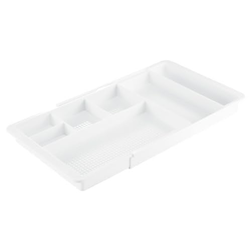 mDesign Expandable Plastic Drawer Organizer and Storage Container for Office Supplies Gel Pen Pencil Marker Stationary Desk Supply Holder for Drawers and Desktop Lumiere Collection White