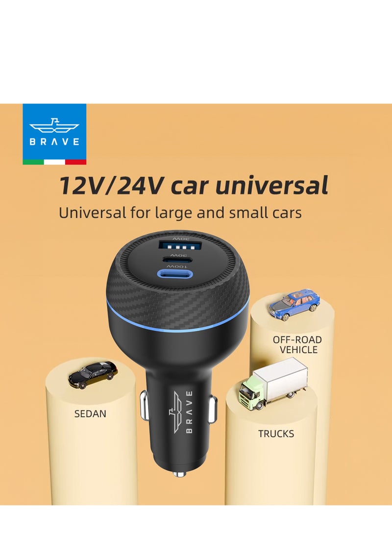 Brave - 160W Super Fast Car Charger with 3 USB Ports - QC3.0, PD3.1, and PPS Compatible Car Power Adapter, Includes 100W USB-C Cable - Ideal for iPhone 16/15/14/13 Series, Samsung S24/S23/S22 Series, Steam Deck, MacBook Pro/Air, iPad Pro/Air, Huawei, and More - Image 1
