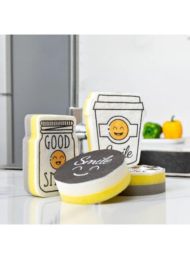 ليفة إسفنج لتنظيف المطبخ والأطباق والأكواب مزخرف برسومات "Smile" و "Good Smile" متعدد الاستخدامات - Image 2