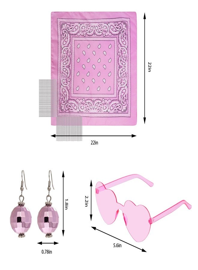 mifengda Rhinestone Fringe Bandanas Women Cowgirl Fringed Bachelorette Bandanas with Pink Heart Sunglasses and Disco Earring for Women Girls Disco Bachelorette Party Western Party - Image 2