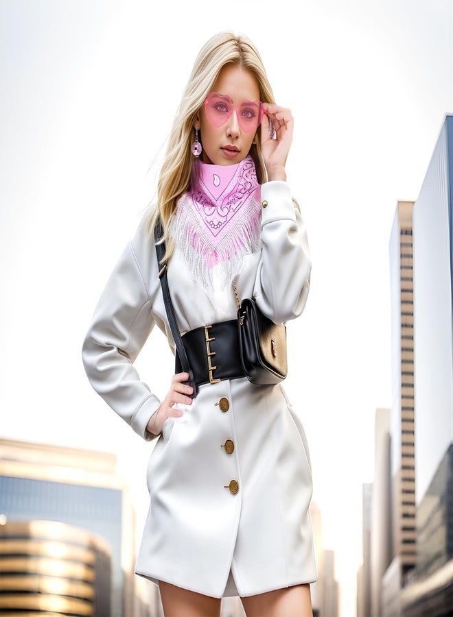 mifengda Rhinestone Fringe Bandanas Women Cowgirl Fringed Bachelorette Bandanas with Pink Heart Sunglasses and Disco Earring for Women Girls Disco Bachelorette Party Western Party - Image 5