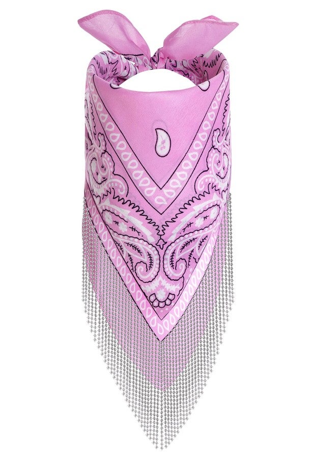 mifengda Rhinestone Fringe Bandanas Women Cowgirl Fringed Bachelorette Bandanas with Pink Heart Sunglasses and Disco Earring for Women Girls Disco Bachelorette Party Western Party - Image 4