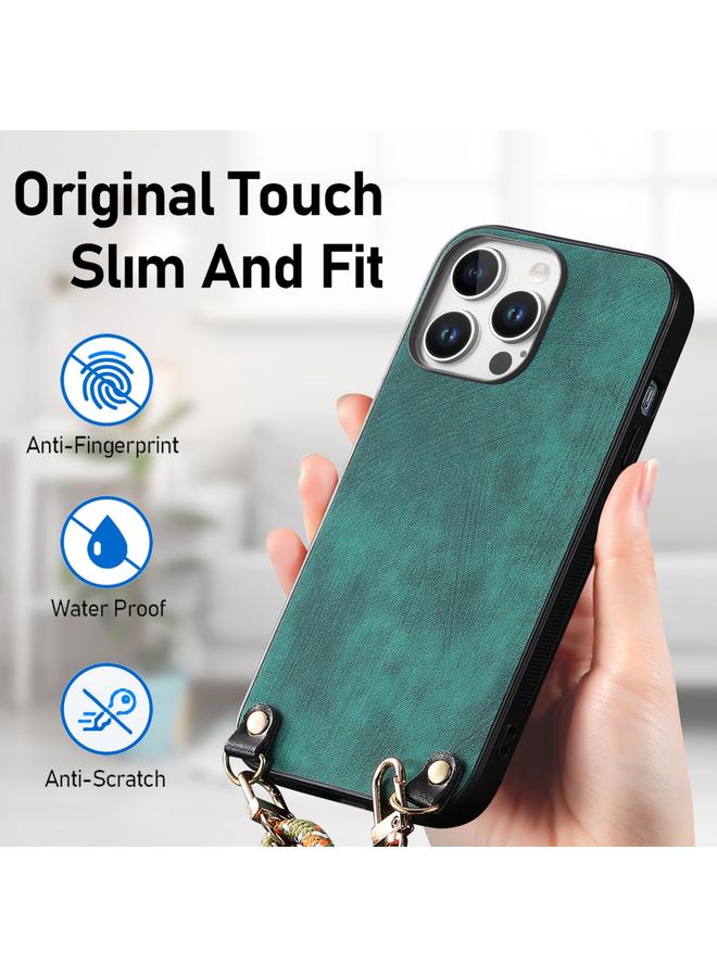 S-TOP Case For iPhone 15 Pro Max Vintage Leather PC Back Cover Phone Case with Crossbody Strap - Image 5