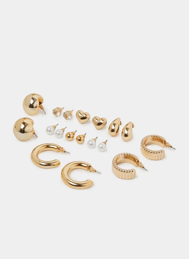 ستايلي Set of 9 - Assorted Stud and Hoop Earrings