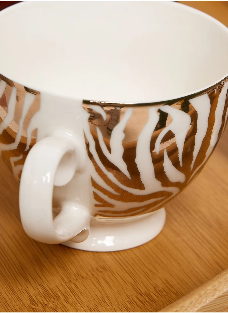Noire Edit Porcelain Footed Mug Zebra Print Gold Set Of Two