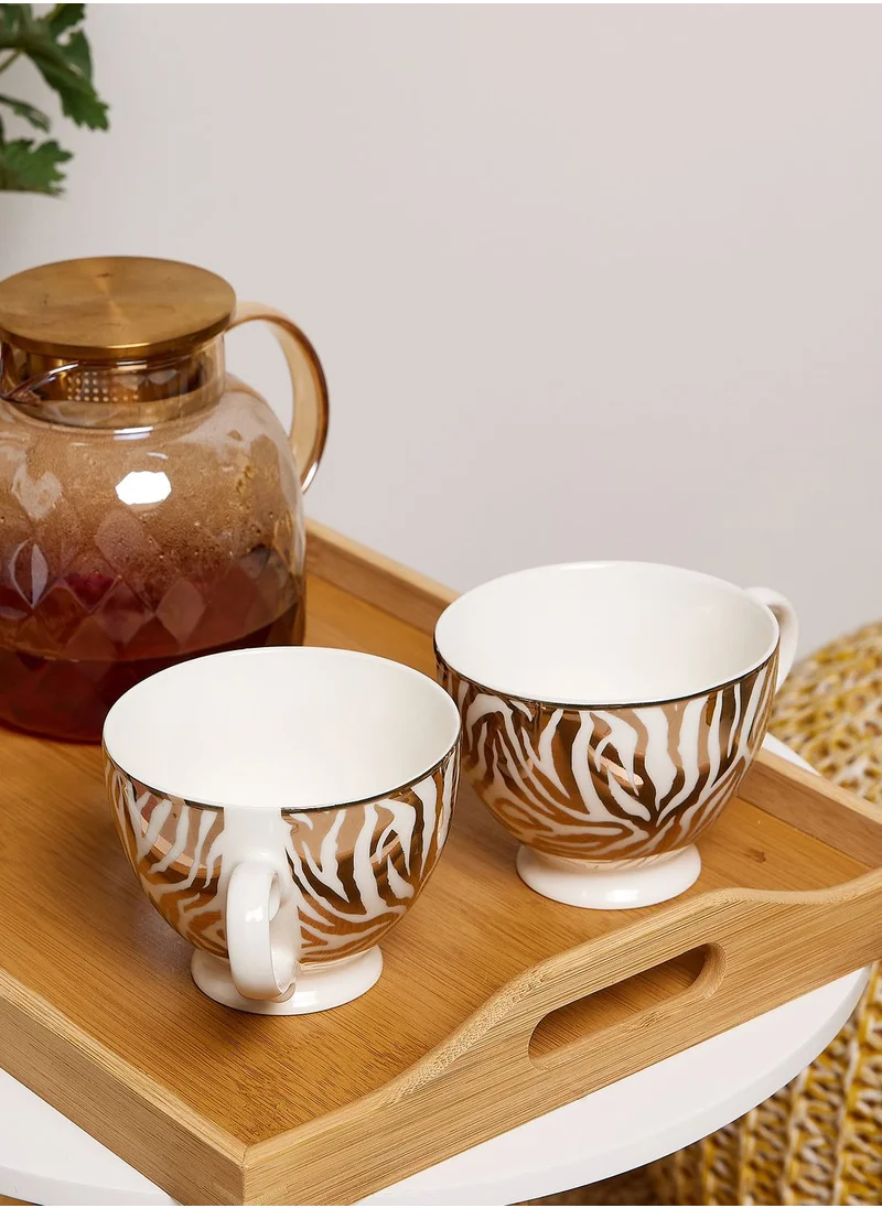 Noire Edit Porcelain Footed Mug Zebra Print Gold Set Of Two