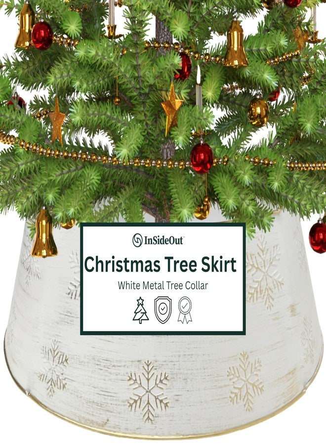 INsideOUT Snowflake White Christmas Tree Collar, Holiday Tree Skirt Alternative, Christmas Decorations for Tree, Decorative Metal Tree Ring, Fits Most Standard Tree Stands, White Snowflake Design - Image 1