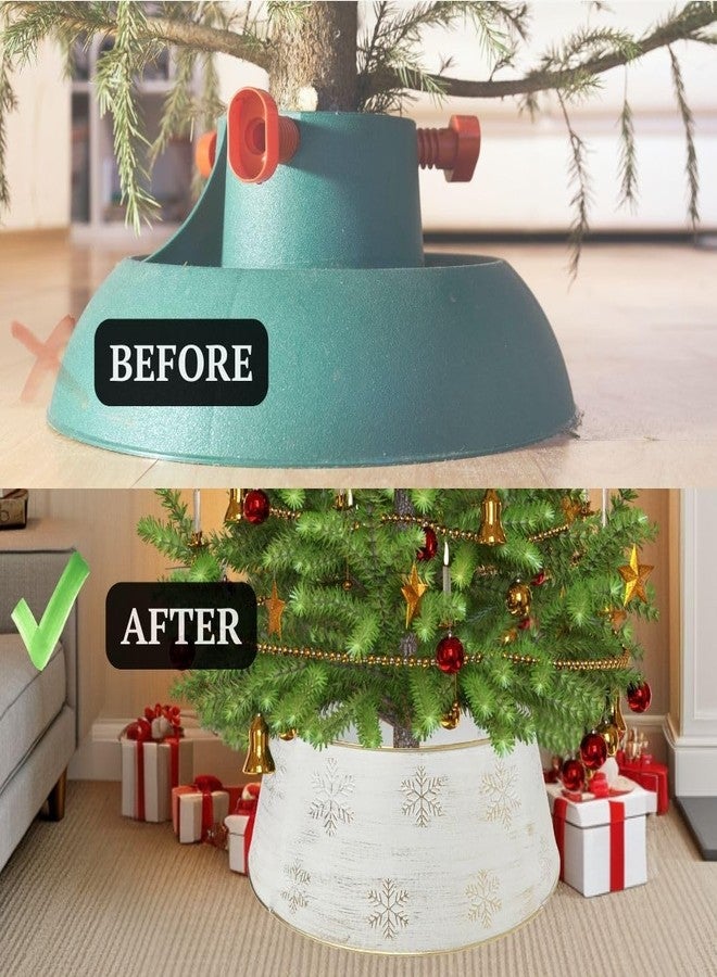 INsideOUT Snowflake White Christmas Tree Collar, Holiday Tree Skirt Alternative, Christmas Decorations for Tree, Decorative Metal Tree Ring, Fits Most Standard Tree Stands, White Snowflake Design - Image 4