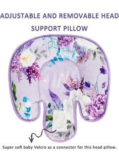 CARUILI CARUILI Car Seat Head Support Infant Super Soft Infant Car Seat Insert Pillow 2 in 1 Carseat Head Body Support for Newborn Girl Baby Car Seat Cushion for Stroller, Bouncer, Purple Floral  - Image 5