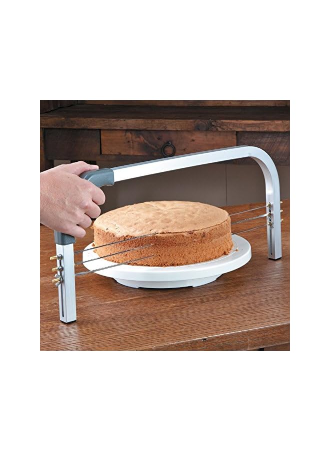 Raxoom مستوى الكعكة القابل للتعديل قاطع طبقات محترف 3 شفرات من الفولاذ المقاوم للصدأ مع منشار قطع و 2 قطعة من مكاشط البلاستيك لأدوات الخبز، بعرض 18 بوصة، رمادي - Image 3