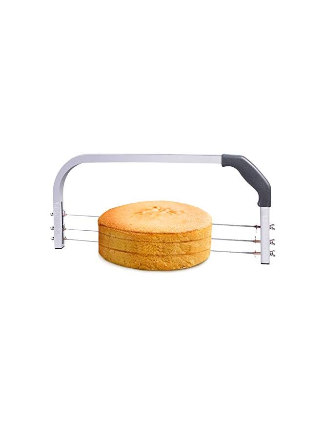 Raxoom مستوى الكعكة القابل للتعديل قاطع طبقات محترف 3 شفرات من الفولاذ المقاوم للصدأ مع منشار قطع و 2 قطعة من مكاشط البلاستيك لأدوات الخبز، بعرض 18 بوصة، رمادي - Image 2