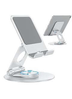Swivel Tablet Stand, Foldable AdjustableTablet Stand with 360 Rotating Base, for Drawing, Compatible with iPad Pro/Air/Mini and More, Silver