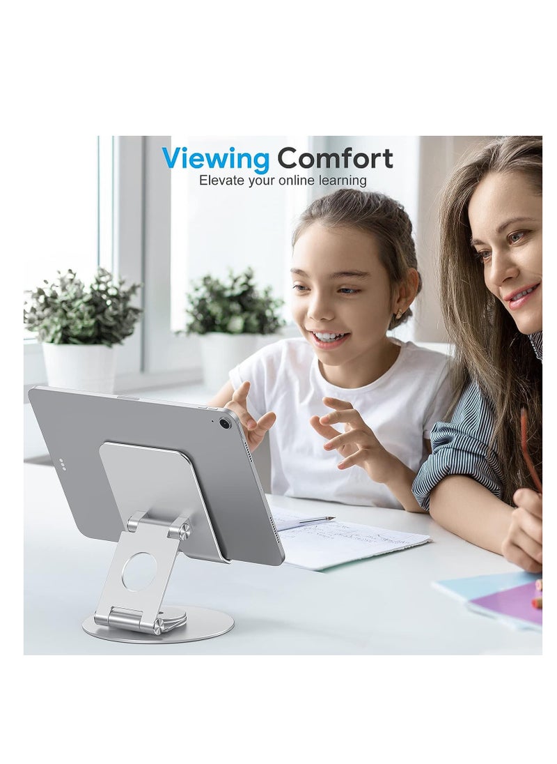 SYOSI - Swivel Tablet Stand, Foldable AdjustableTablet Stand with 360 Rotating Base, for Drawing, Compatible with iPad Pro/Air/Mini and More, Silver - Image 1