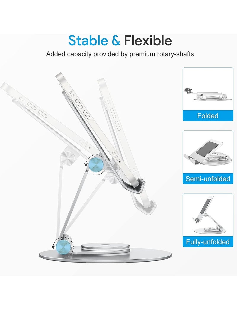 SYOSI - Swivel Tablet Stand, Foldable AdjustableTablet Stand with 360 Rotating Base, for Drawing, Compatible with iPad Pro/Air/Mini and More, Silver - Image 1