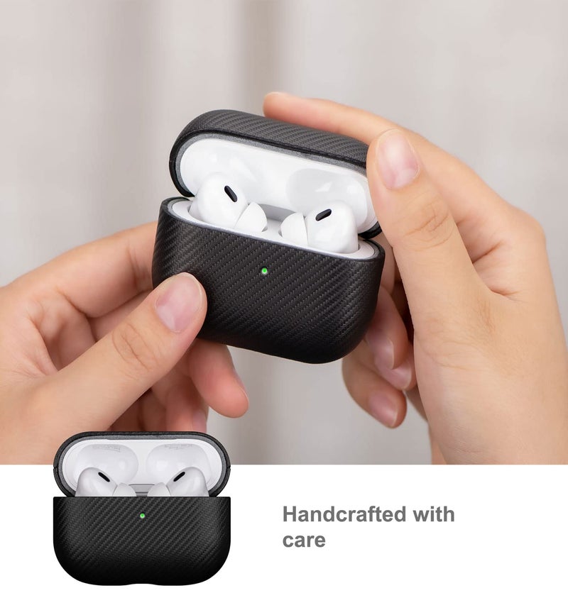 LOPIE Handmade AirPods Pro 2nd Generation Case (Not for 1st Gen) - Carbon Fiber Style Vegan Leather Protective Cover for Men/Women - Black - Image 4