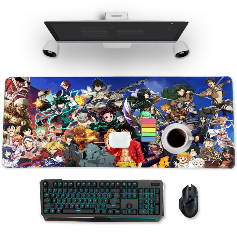 MHIWU Anime Character Mouse Pad for Computer - Anime Gaming Large Mouse Pad Non Slip Rubber Mat for Computers, Desktop PC Laptop Office Big Mousepad 31.5x11.8x0.12inch - Image 1