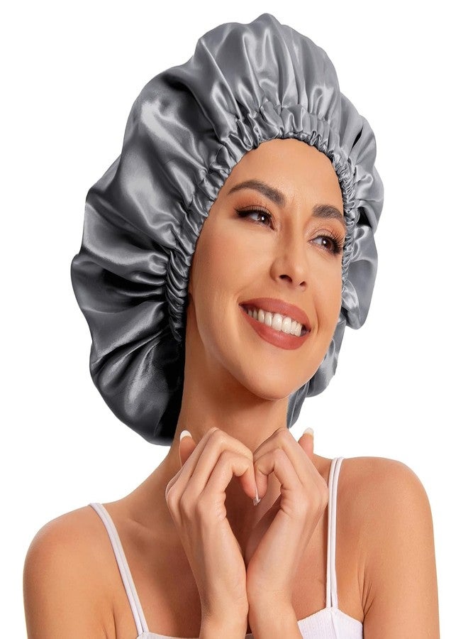 craftelio® Reversible Satin Sleep Bonnet with 3 Free Scrunchies – Double Layer Night Cap for Frizz-Free Hair Protection & Comfort (Gray) - Image 4
