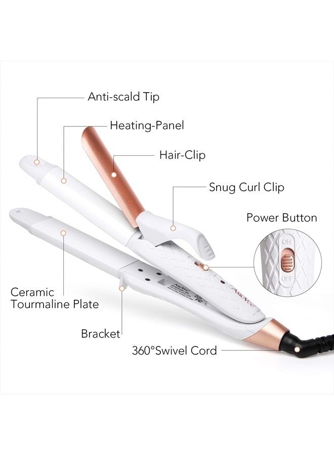 amovee Travel Curling Iron, 2 in 1 Mini Flat Iron Travel Hair Straightener, Dual Voltage, 1 inch, Carry Bag Included, A Valentines Day Gifts for Her (White) - Image 3