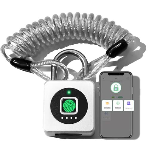 Pothunder Fingerprint Padlock, Fingerprint Lock with APP, Padlock with Steel Cable Keyless Biometric, Waterproof Suitable for Gym, Locker, Helmet, Gate, Fence, Luggage - Image 1