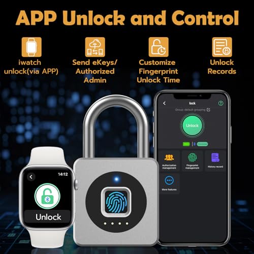 Pothunder Fingerprint Padlock, Fingerprint Lock with APP, Padlock with Steel Cable Keyless Biometric, Waterproof Suitable for Gym, Locker, Helmet, Gate, Fence, Luggage - Image 3