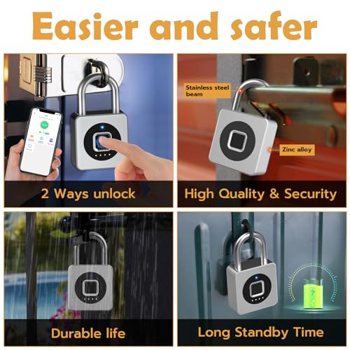 Pothunder Fingerprint Padlock, Fingerprint Lock with APP, Padlock with Steel Cable Keyless Biometric, Waterproof Suitable for Gym, Locker, Helmet, Gate, Fence, Luggage - Image 5