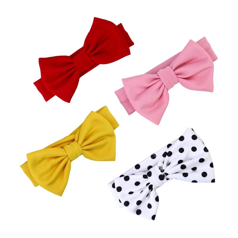 Soft Stretchy Adjustable Baby Bow Headbands 4 Pack For Newborns Infants Photography - Image 1