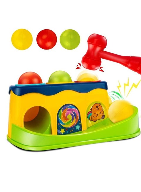 Handle Hammering Ball Game Box For Kids with Ball Roll Rover Hammer Toy with 3 Balls - Early Development Toy Hammer Case Toy Pounding Bench For Kids Toddlers 1 2 3 Years Boy Girl 25x10x10cm