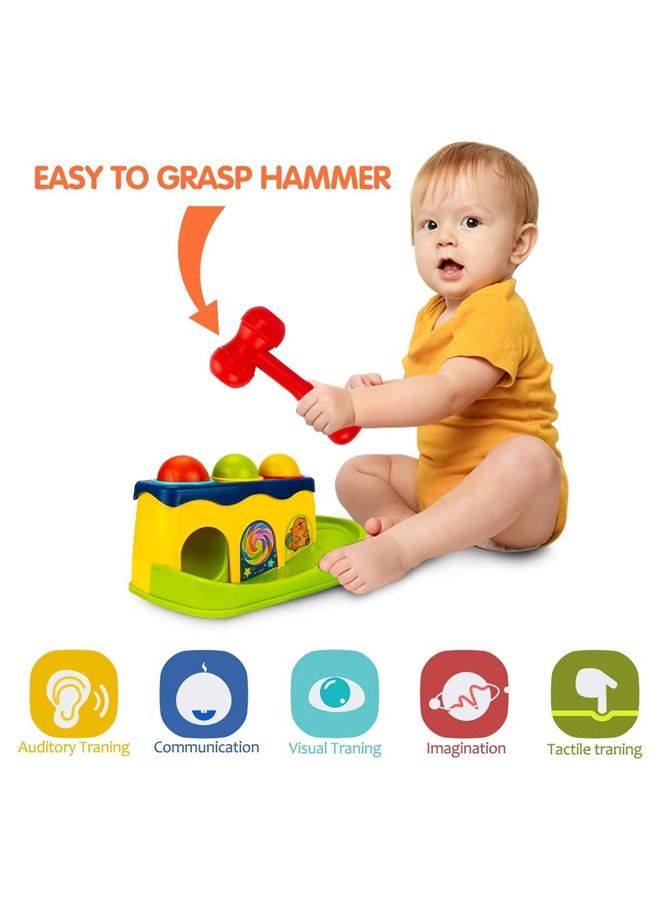 بيبي لتعامل مع مربع لعبة الكرة المطرقة للأطفال مع الكرة لفة لعبة المطرقة روفر مع 3 كرات - لعبة التنمية المبكرة حالة المطرقة لعبة قصف مقعد للأطفال الصغار 1 2 3 سنوات صبي فتاة 25x10x10 سم - Image 2