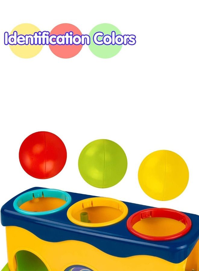 بيبي لتعامل مع مربع لعبة الكرة المطرقة للأطفال مع الكرة لفة لعبة المطرقة روفر مع 3 كرات - لعبة التنمية المبكرة حالة المطرقة لعبة قصف مقعد للأطفال الصغار 1 2 3 سنوات صبي فتاة 25x10x10 سم - Image 3