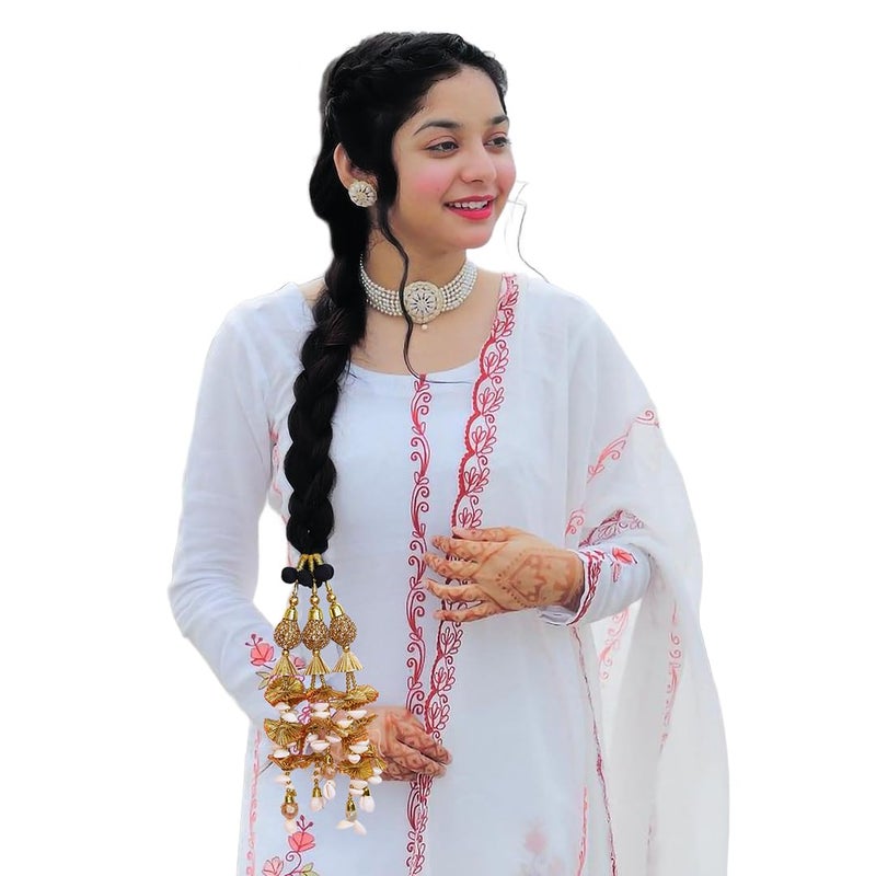 AHS Punjabi Parandi/Paranda long braid tassels Parandi for girls and womens parandi for wedding party etc (Parandi Golden) - Image 1