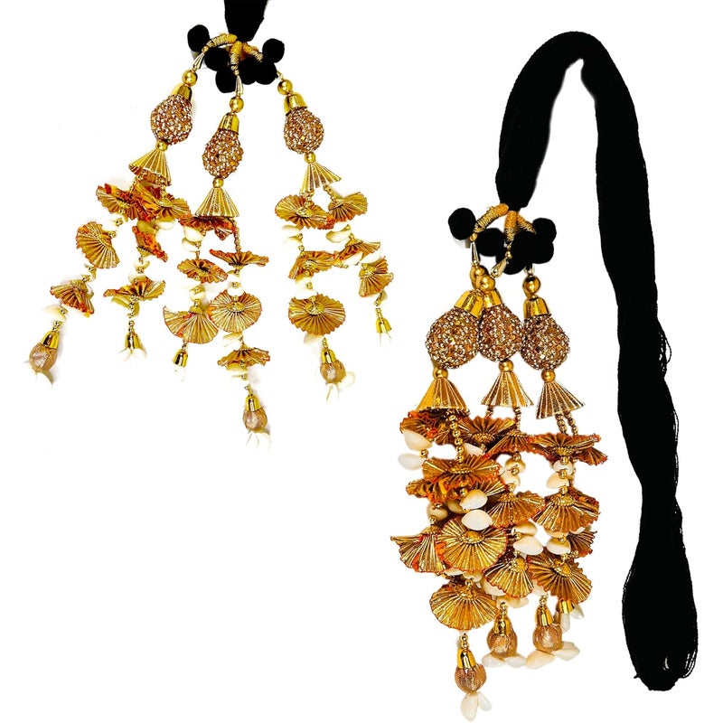AHS Punjabi Parandi/Paranda long braid tassels Parandi for girls and womens parandi for wedding party etc (Parandi Golden) - Image 4
