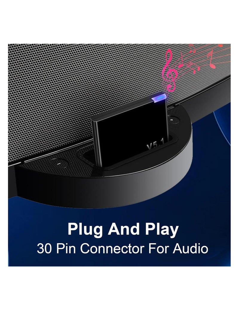 30-Pin Bluetooth Adapter, 5.1 Bluetooth Audio Receiver for Apple Dock, iPod, iPhone, Bose SoundDock & Other 30-Pin Music Docking Stations - Wireless Streaming Made Easy!