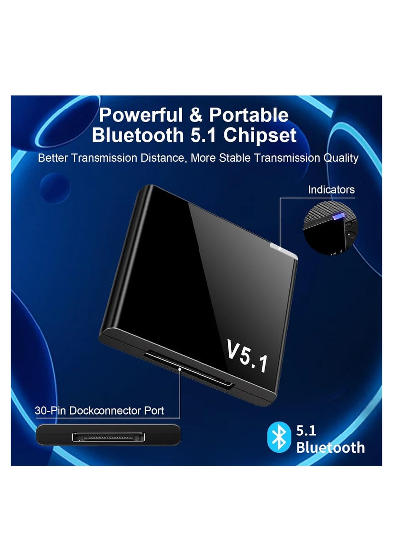 30-Pin Bluetooth Adapter, 5.1 Bluetooth Audio Receiver for Apple Dock, iPod, iPhone, Bose SoundDock & Other 30-Pin Music Docking Stations - Wireless Streaming Made Easy!