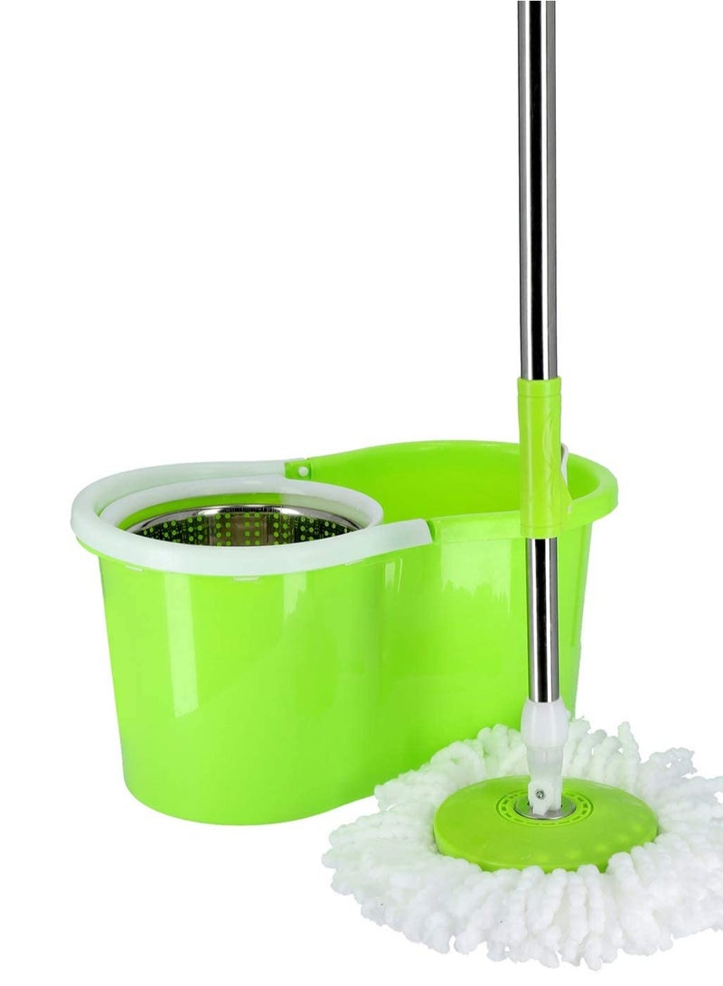 DubaiGallery Stainless Steel Rod Floor Gripping Plastic Spin Dry Bucket With 2 Mop Heads 360 Degree Spin Pedal Rotation House Cleaning Mop Green  - Image 1