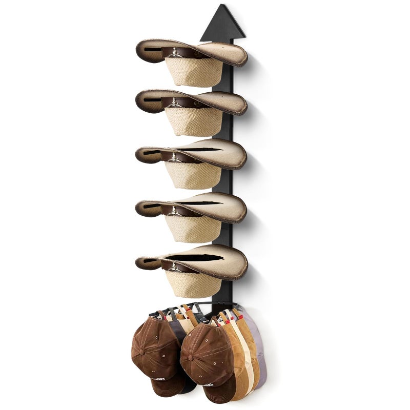 HYDERMUS Cowboy Hat Holder for Wall, Cowboy Hat Rack Arrow Wood for 10 Baseball Caps and 5 Cowboy Hats, Western Wall Decor for Bedroom, Hat Organizer Hanger Storage for Entryway Closet Living Room, Black - Image 1