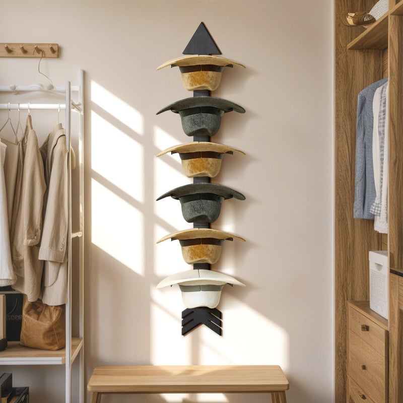 HYDERMUS Cowboy Hat Holder for Wall, Cowboy Hat Rack Arrow Wood for 10 Baseball Caps and 5 Cowboy Hats, Western Wall Decor for Bedroom, Hat Organizer Hanger Storage for Entryway Closet Living Room, Black - Image 3