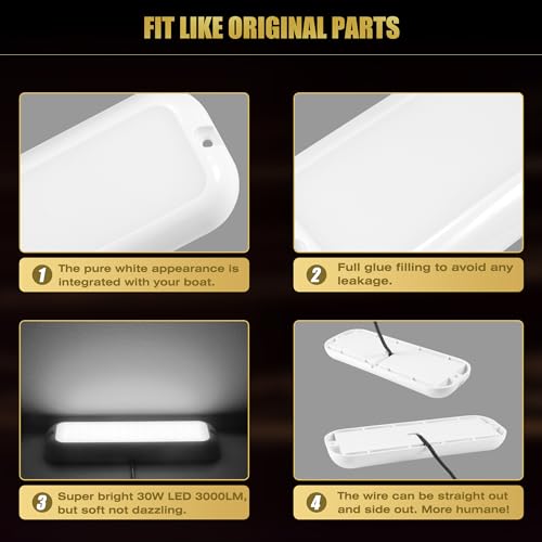 Goldlife B5 Marine Underwater Boat Lights White 2x3000LM 90LED 65 1030V IP68 Waterproof Pure White Look Soft Lighting for RV Boat Exterior Interior Transom Pontoon Deck Yacht Stern Fishing - Image 3