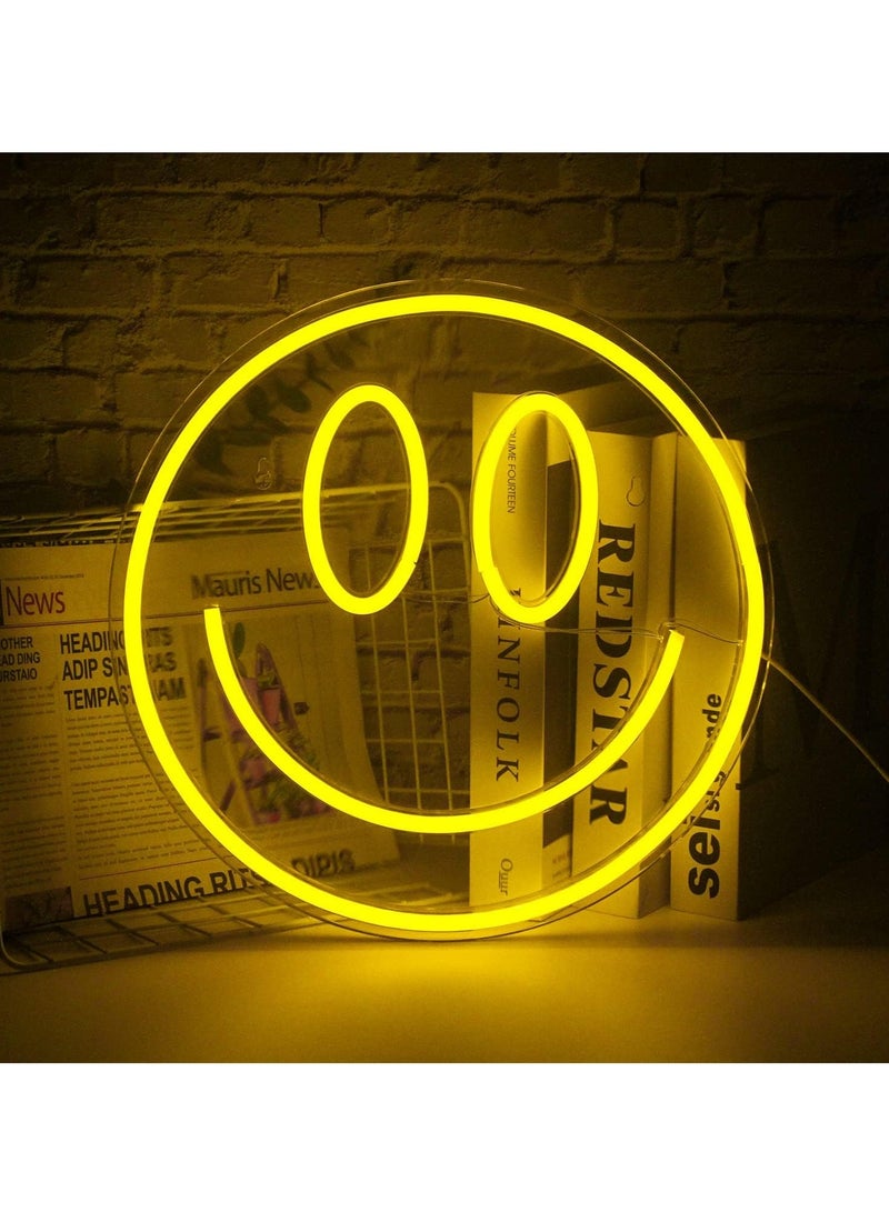 SYOSI لافتة ضوء النيون لوجه مبتسم إضاءة LED ديكور جدار لافتات مبتسمة تعمل بالطاقة USB صفراء لغرفة النوم غرفة الأطفال زينة حفلات الزفاف  - Image 1