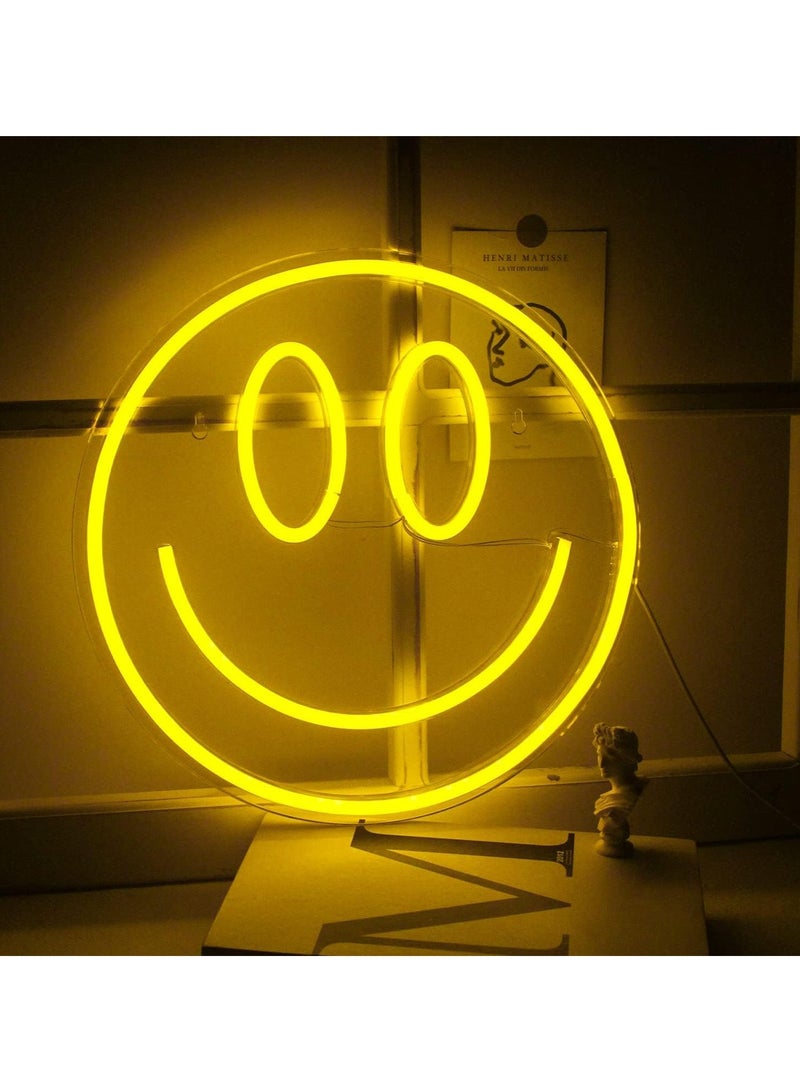 SYOSI لافتة ضوء النيون لوجه مبتسم إضاءة LED ديكور جدار لافتات مبتسمة تعمل بالطاقة USB صفراء لغرفة النوم غرفة الأطفال زينة حفلات الزفاف  - Image 3