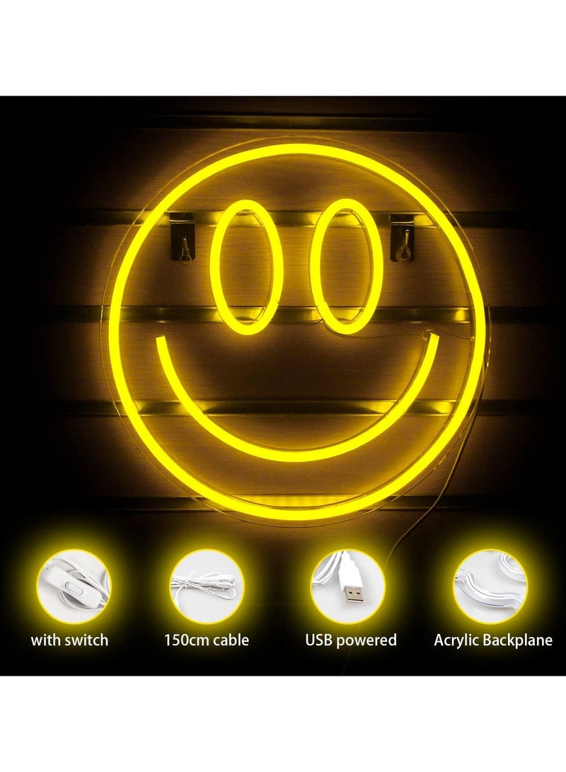 SYOSI لافتة ضوء النيون لوجه مبتسم إضاءة LED ديكور جدار لافتات مبتسمة تعمل بالطاقة USB صفراء لغرفة النوم غرفة الأطفال زينة حفلات الزفاف  - Image 2