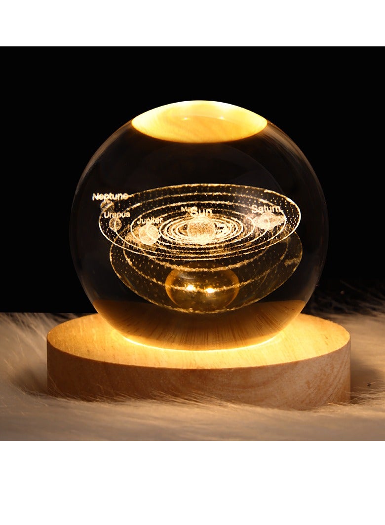 Bluejw 3D Crystal Ball Night Light Clear Galaxy Led Light With Wooden Base Glass Ball Ornaments Nightlight Decolamp With Touch Switch Led Light Decorative Lamp Gifts For Home Desktop Decor - Image 1