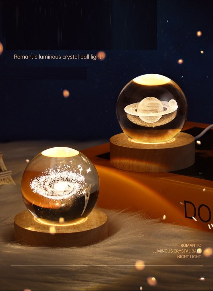 Bluejw 3D Crystal Ball Night Light Clear Galaxy Led Light With Wooden Base Glass Ball Ornaments Nightlight Decolamp With Touch Switch Led Light Decorative Lamp Gifts For Home Desktop Decor - Image 4