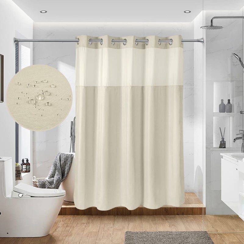 Ecoehoe 71W x79 H Hook Hook Free Dower Starta Long with Polyester Magnet Snap-in-Top See Through with Mesh Window Light Beige - Image 1