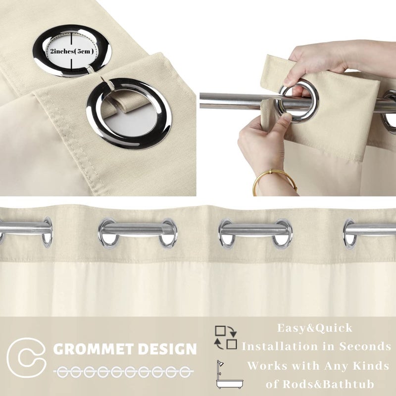 Ecoehoe 71W x79 H Hook Hook Free Dower Starta Long with Polyester Magnet Snap-in-Top See Through with Mesh Window Light Beige - Image 3